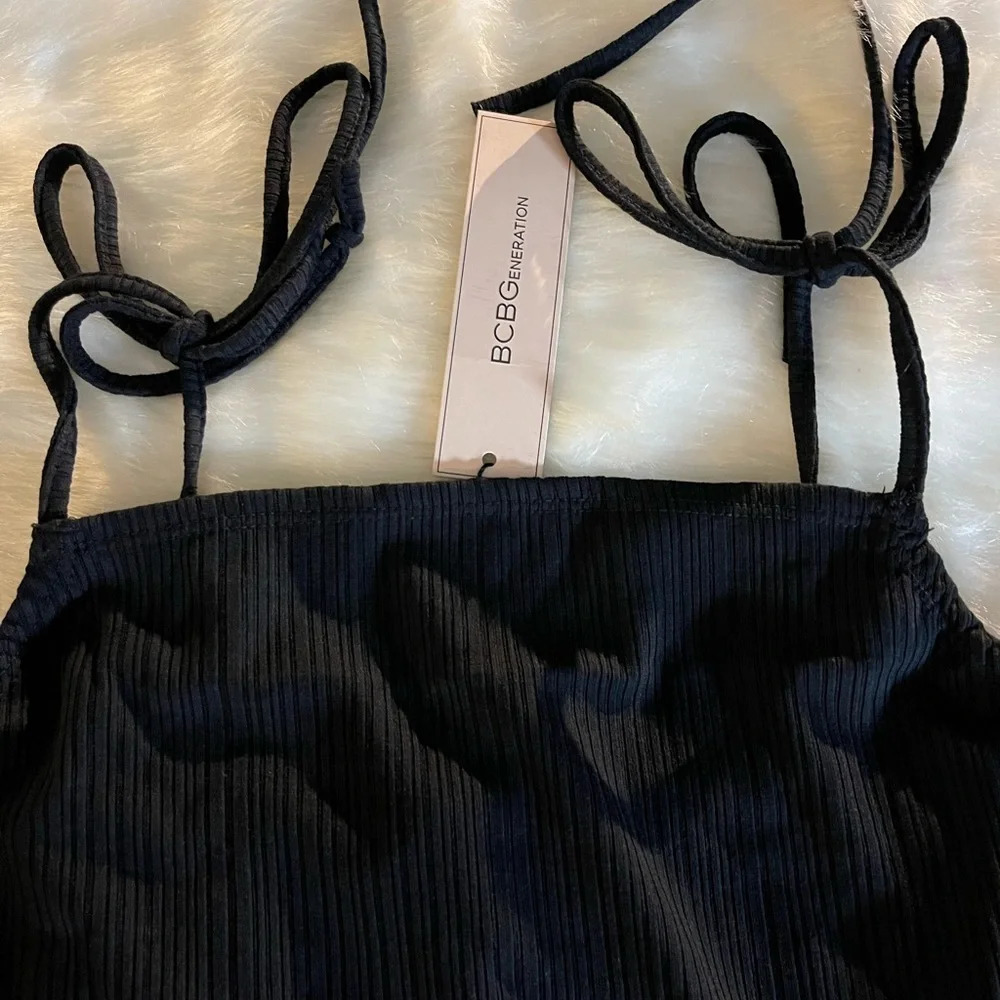 BCBGENERATION Square Neck Tie Strap Bodysuit, Black, Medium, NWT - Picture 5 of 12